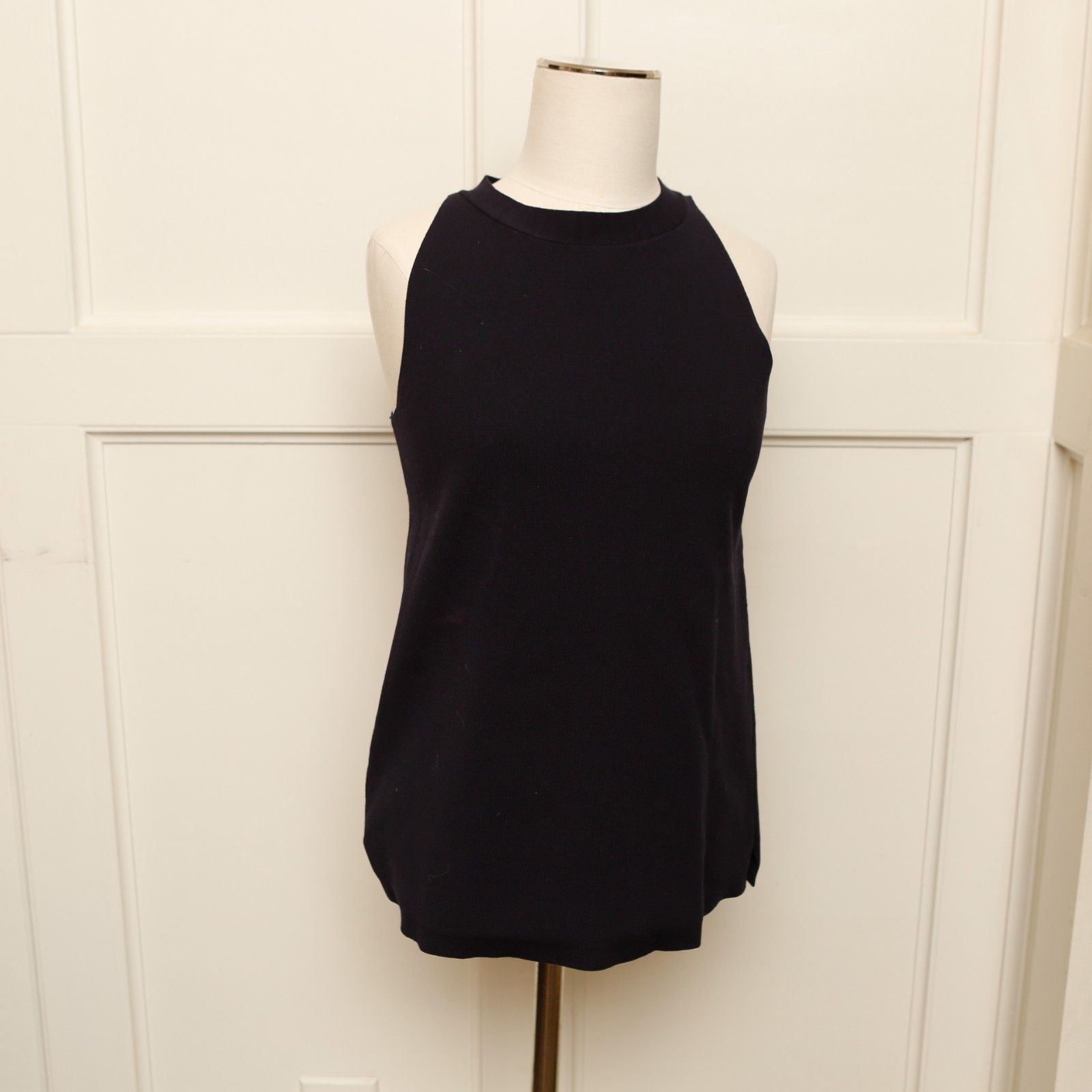 Ann Taylor Black Sleeveless Knit Top High Neck Tank Shell Stretch Nwt Size S